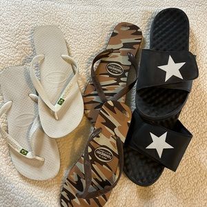 Lot of 3 pair Flip Flops Havaianas, ISlide, 10-11
